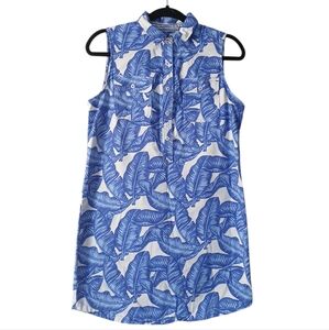 Vineyard Vines Blue and White Sleeveless Leaf Print Dress
